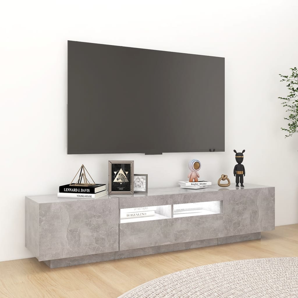tv-skab med LED-lys 180x35x40 cm betongrå