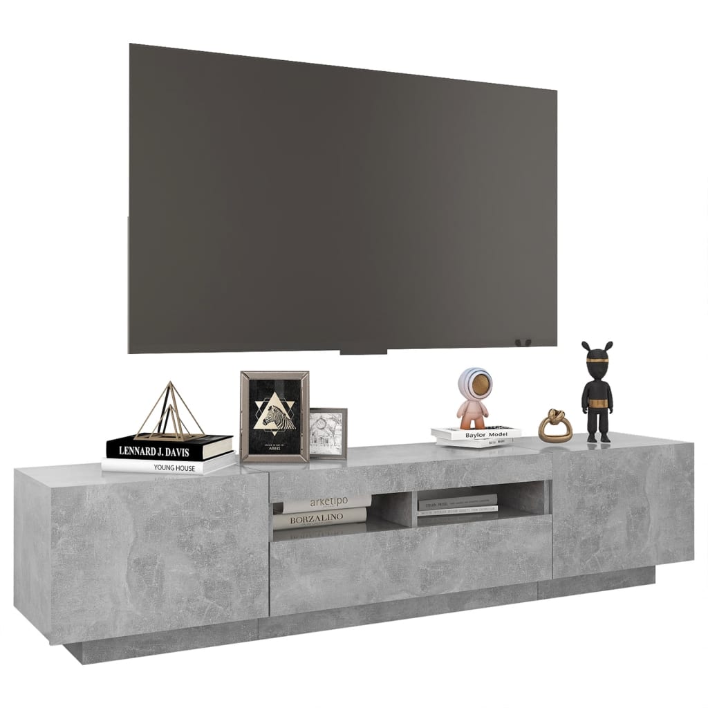 tv-skab med LED-lys 180x35x40 cm betongrå