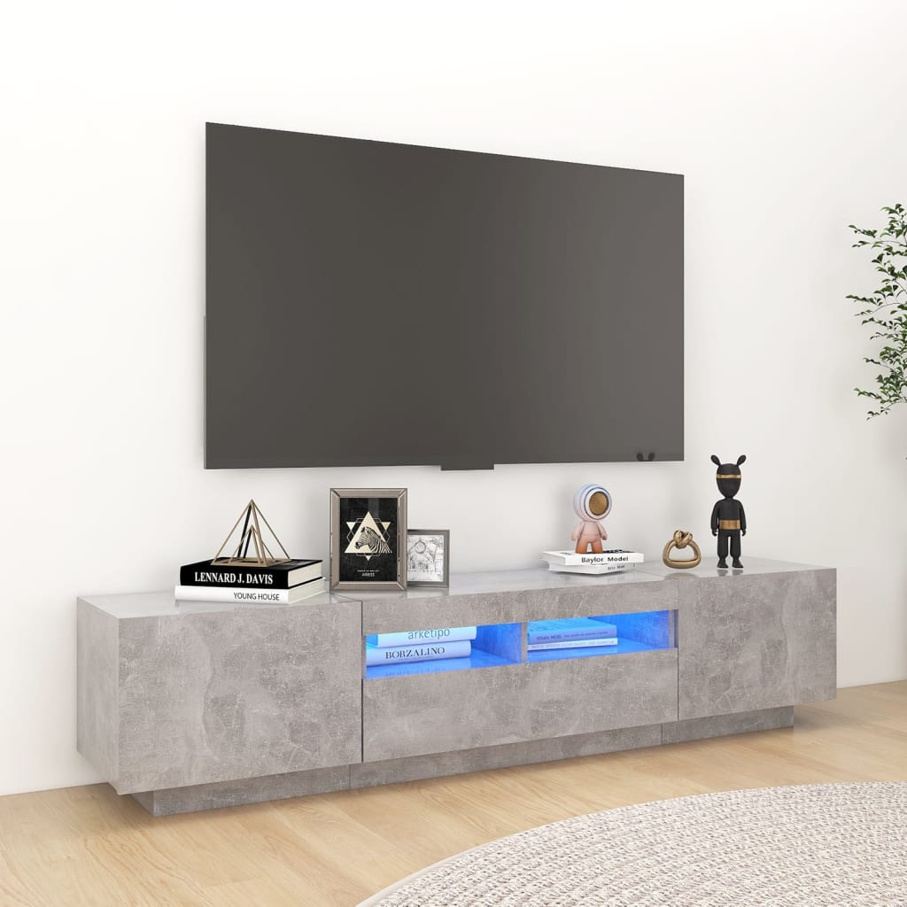 tv-skab med LED-lys 180x35x40 cm betongrå