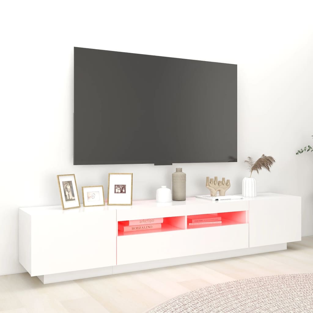 tv-skab med LED-lys 200x35x40 cm hvid