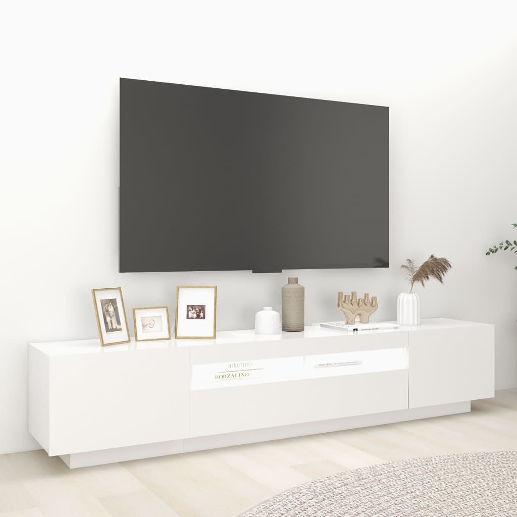 tv-skab med LED-lys 200x35x40 cm hvid