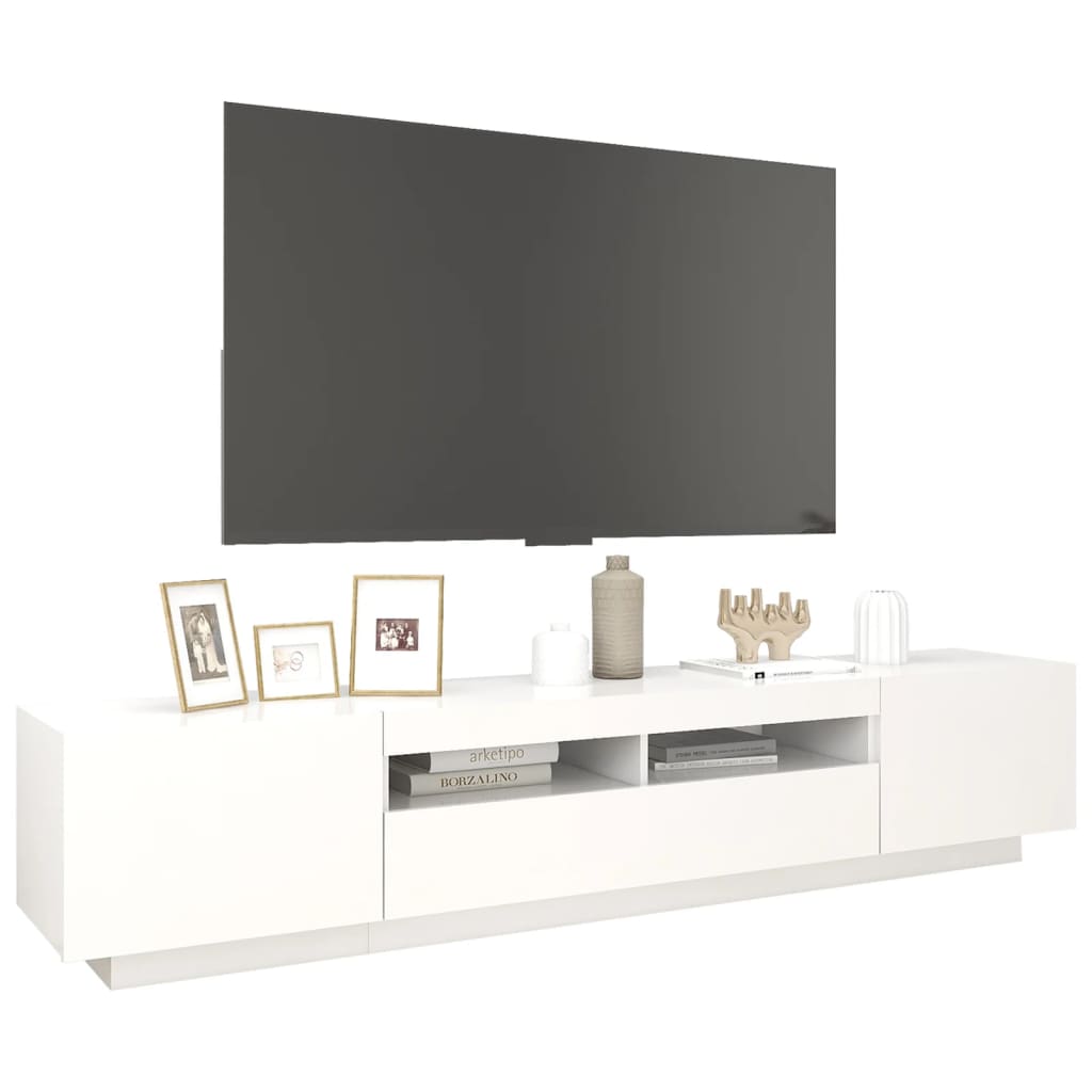 tv-skab med LED-lys 200x35x40 cm hvid