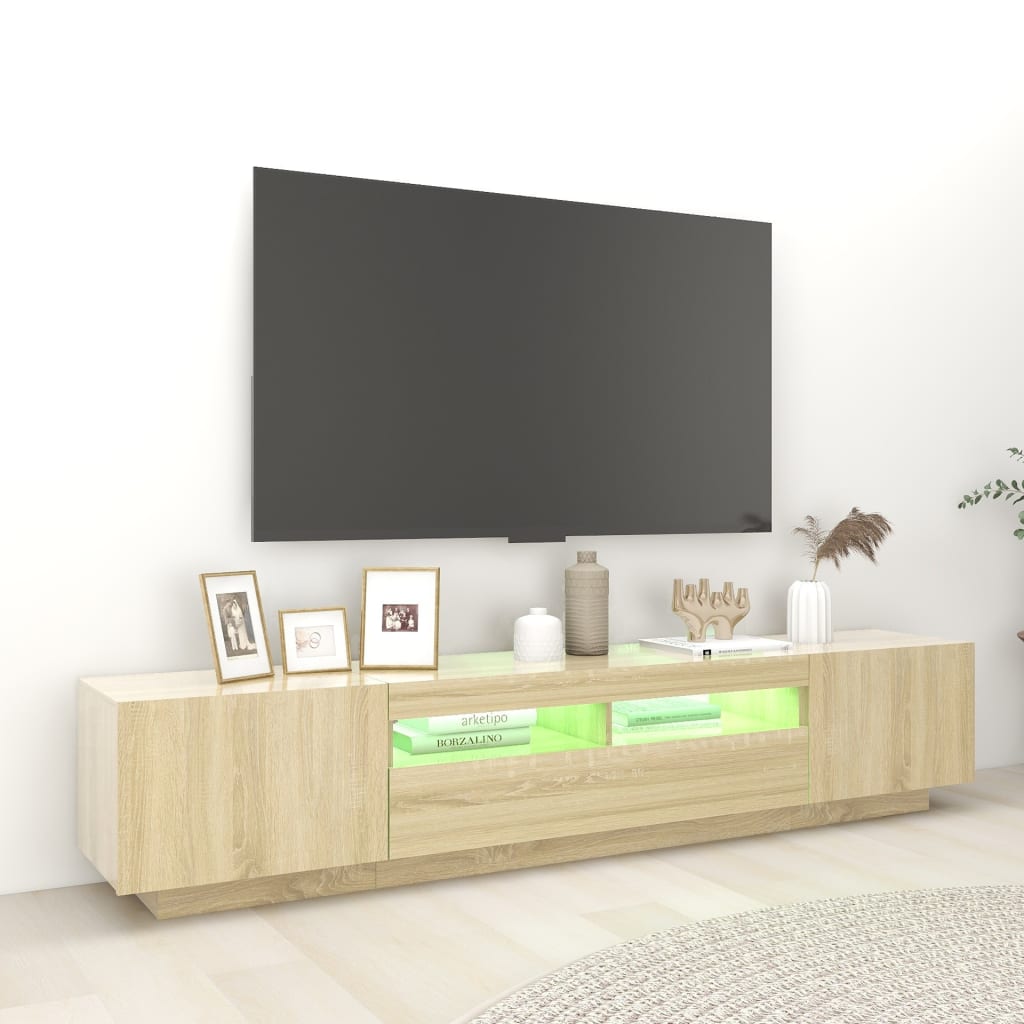 tv-skab med LED-lys 200x35x40 cm sonoma-eg