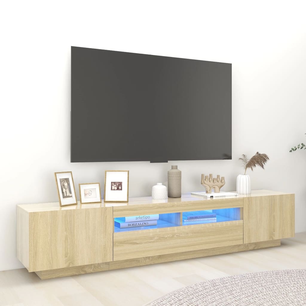 tv-skab med LED-lys 200x35x40 cm sonoma-eg