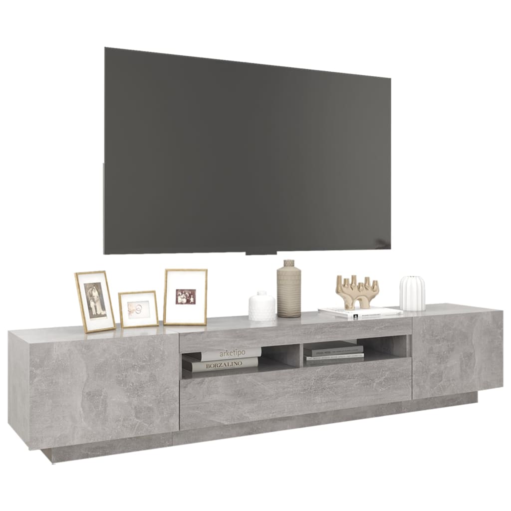 tv-skab med LED-lys 200x35x40 cm betongrå