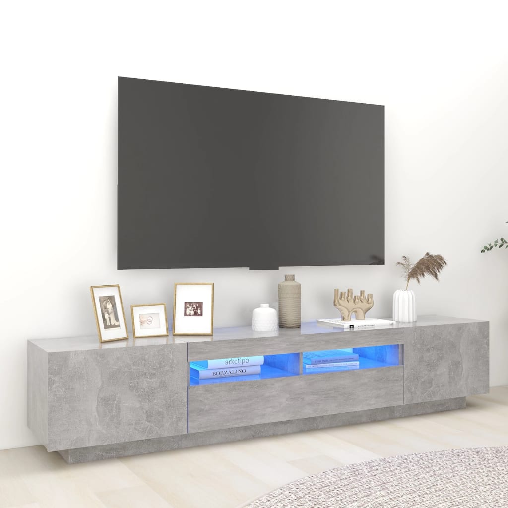 tv-skab med LED-lys 200x35x40 cm betongrå