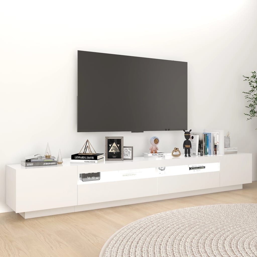 tv-skab med LED-lys 260x35x40 cm hvid