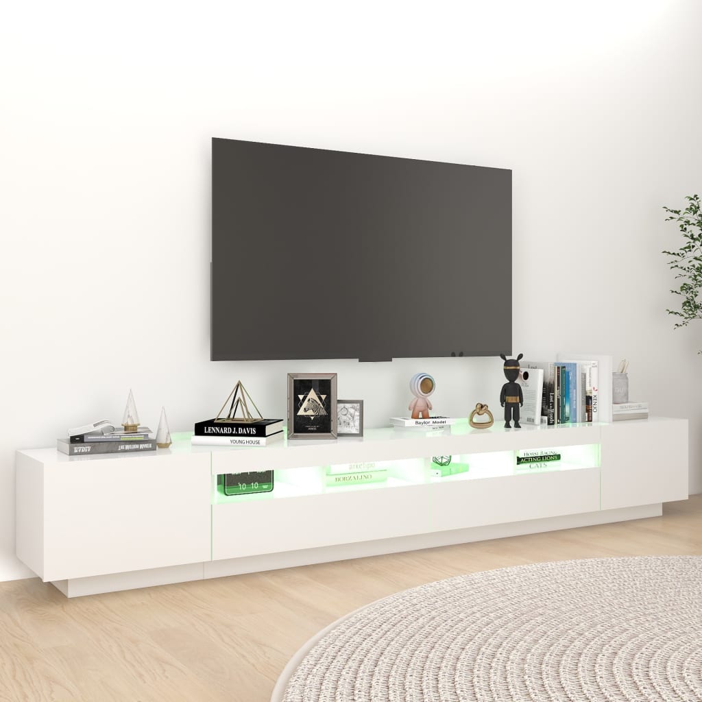 tv-skab med LED-lys 260x35x40 cm hvid