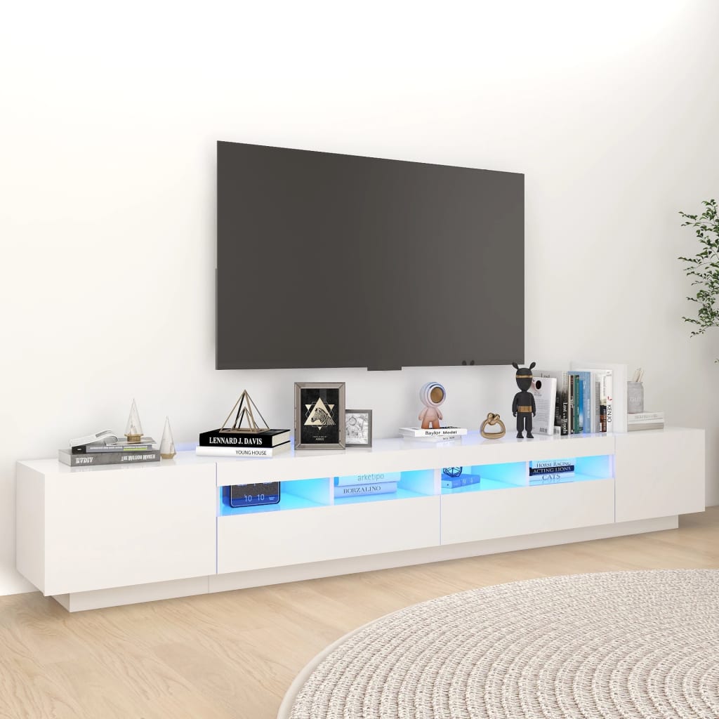 tv-skab med LED-lys 260x35x40 cm hvid