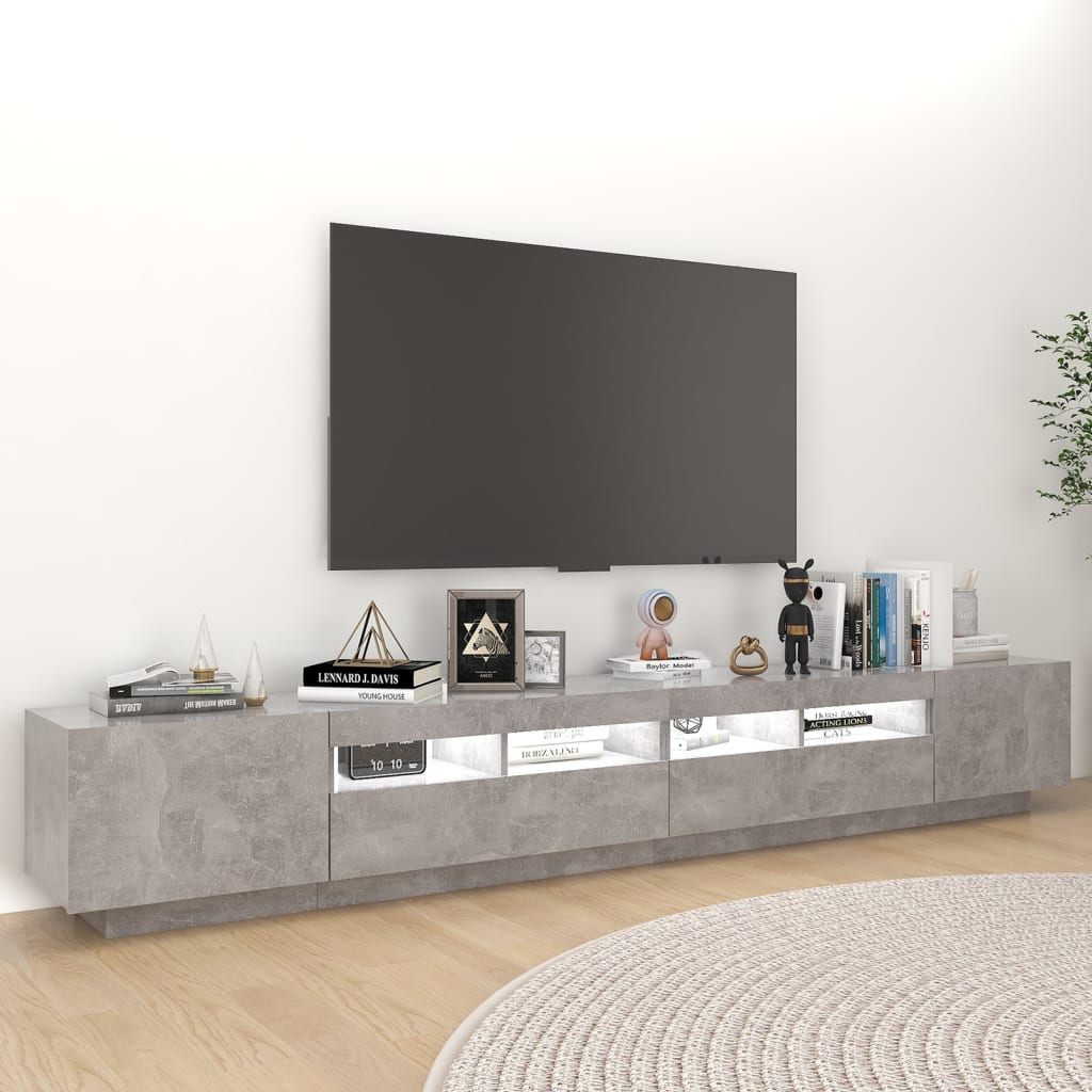 tv-skab med LED-lys 260x35x40 cm betongrå