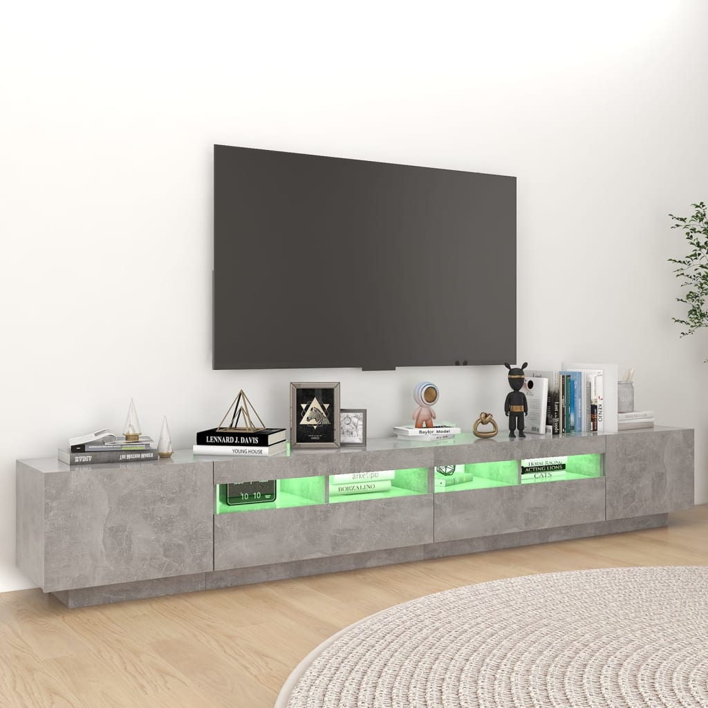 tv-skab med LED-lys 260x35x40 cm betongrå
