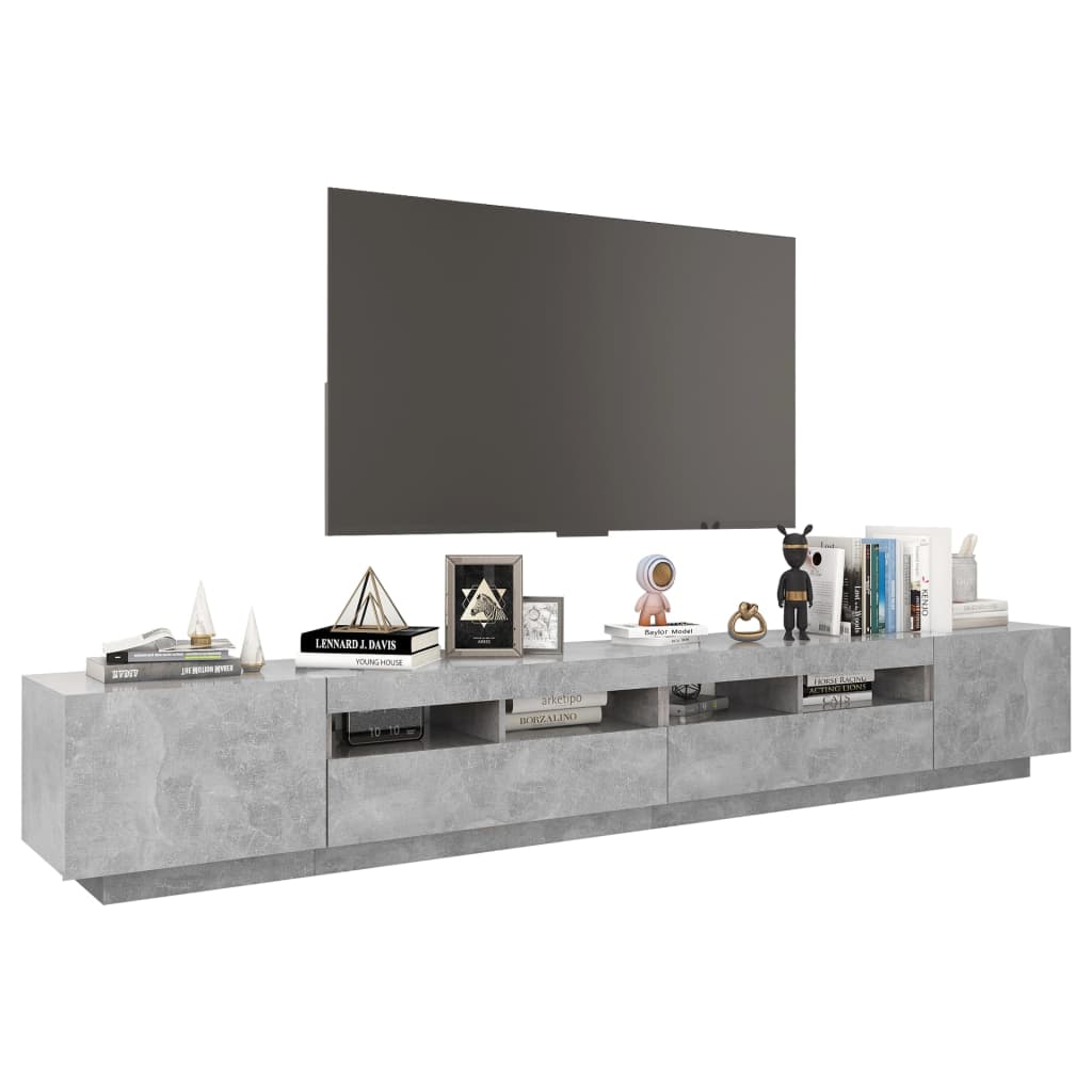 tv-skab med LED-lys 260x35x40 cm betongrå