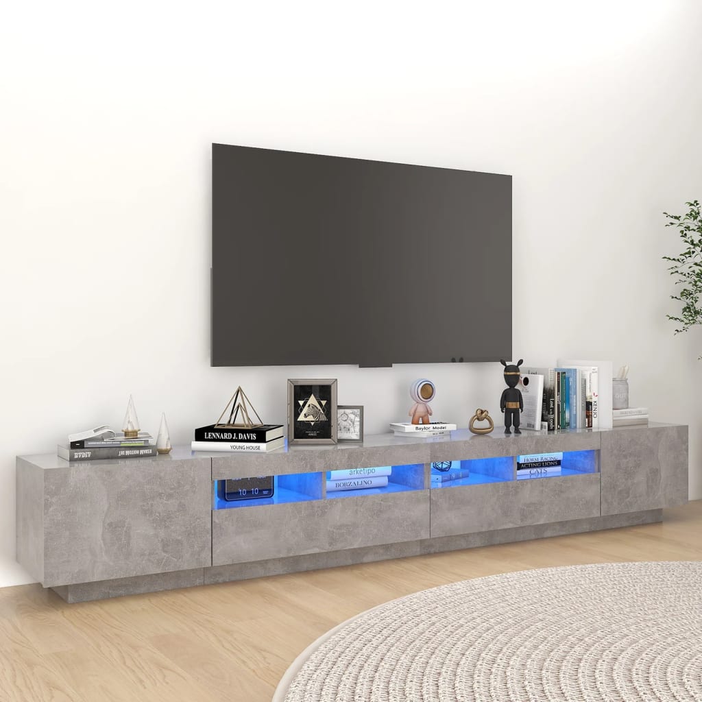 tv-skab med LED-lys 260x35x40 cm betongrå