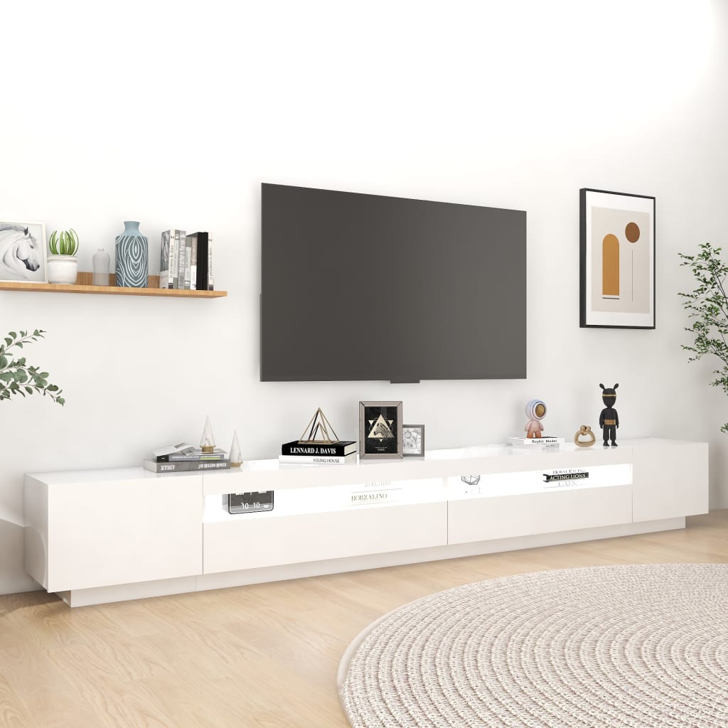 tv-skab med LED-lys 300x35x40 cm hvid