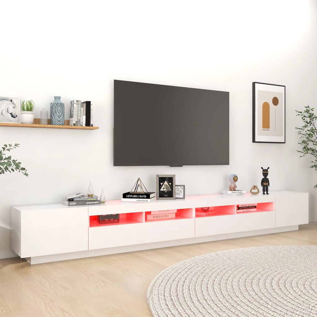 tv-skab med LED-lys 300x35x40 cm hvid