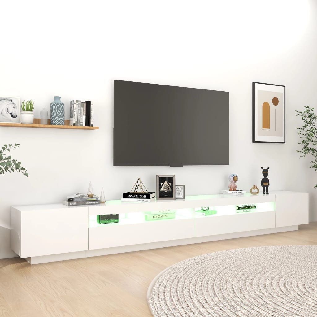 tv-skab med LED-lys 300x35x40 cm hvid