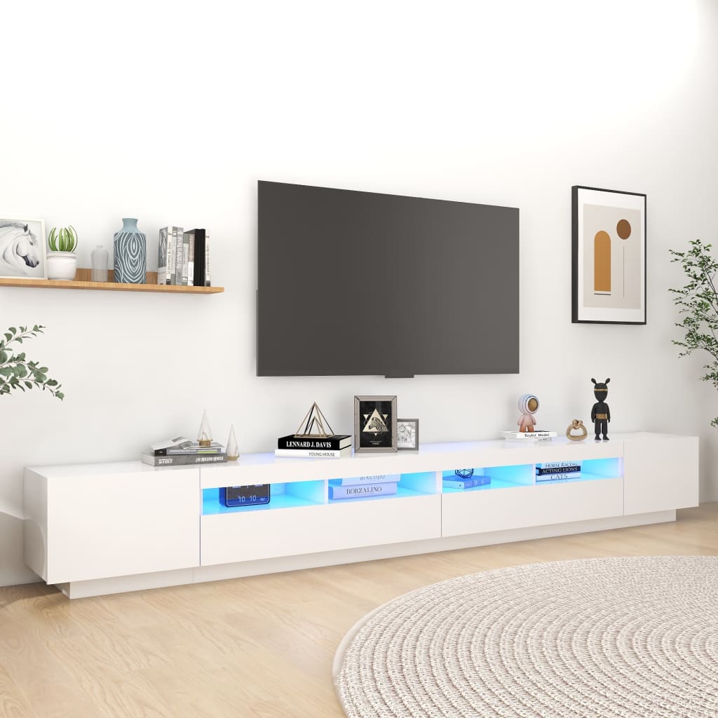 tv-skab med LED-lys 300x35x40 cm hvid