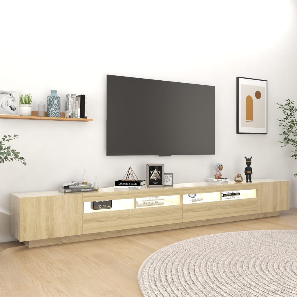 tv-skab med LED-lys 300x35x40 cm sonoma-eg