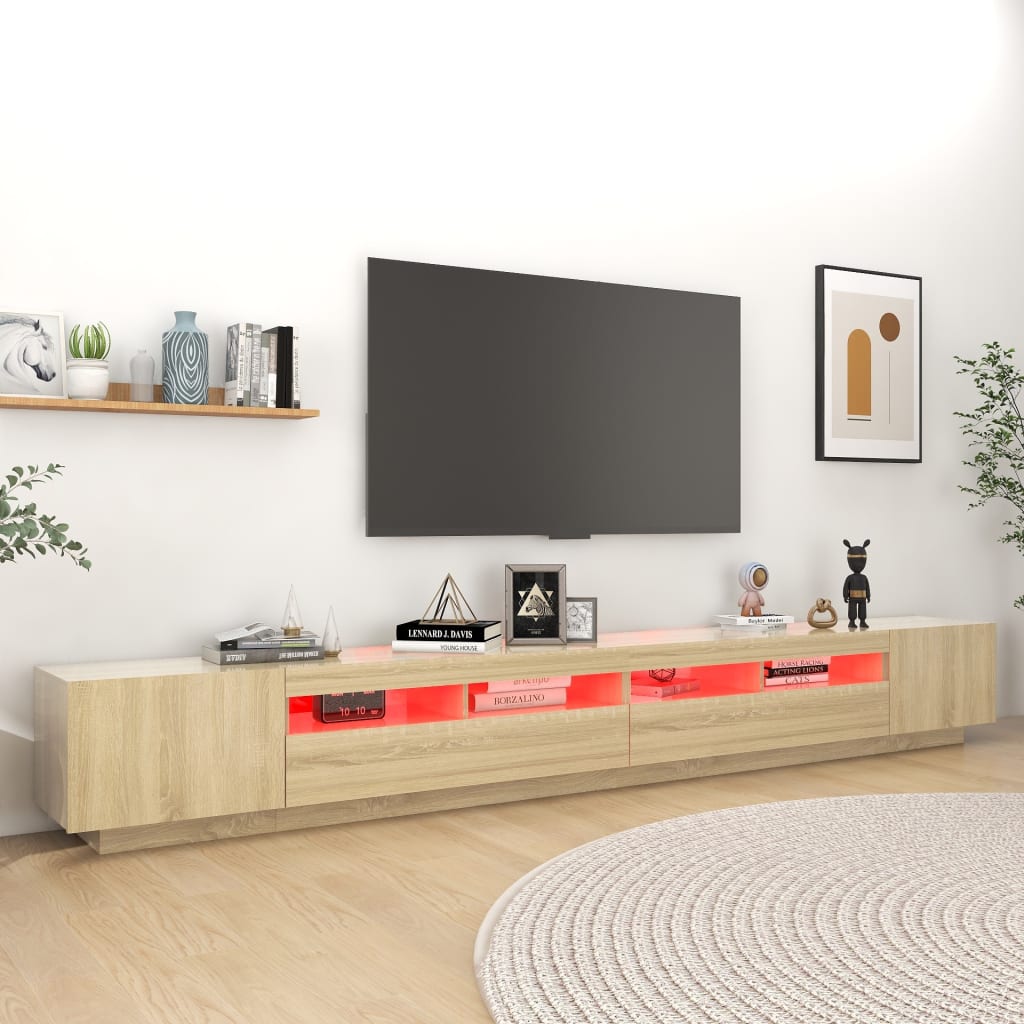 tv-skab med LED-lys 300x35x40 cm sonoma-eg