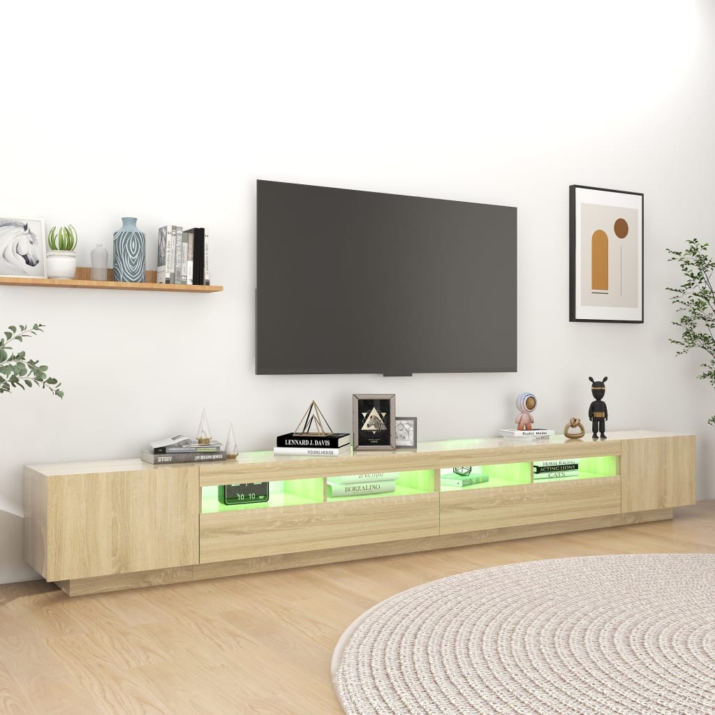 tv-skab med LED-lys 300x35x40 cm sonoma-eg