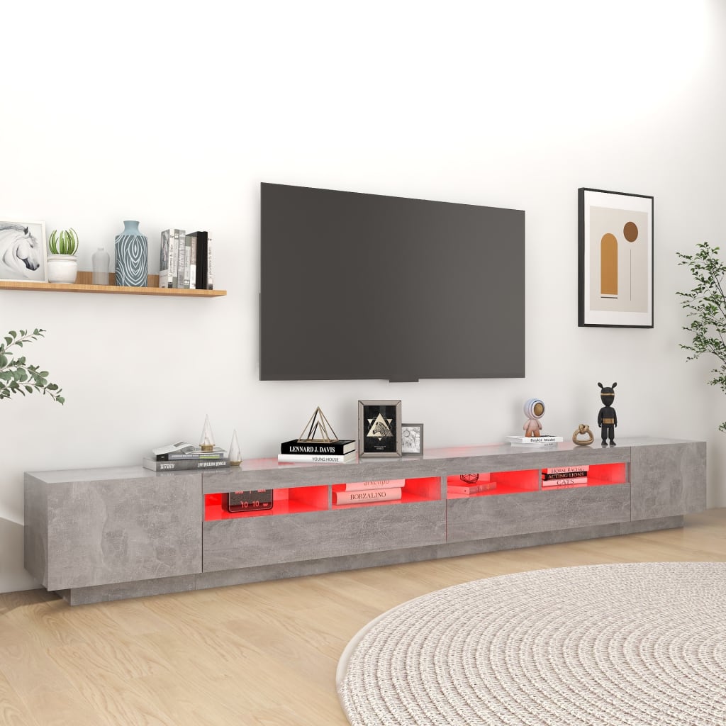 tv-skab med LED-lys 300x35x40 cm betongrå