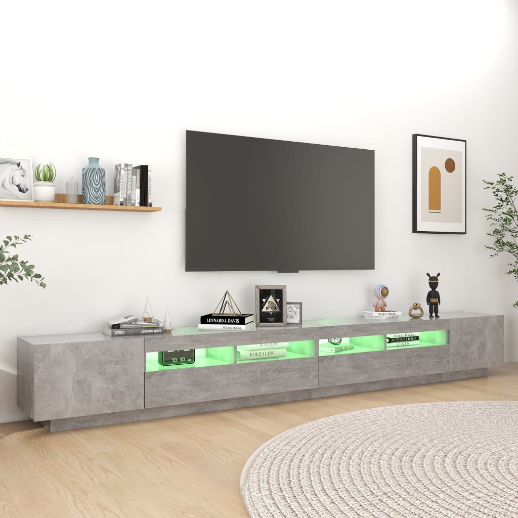 tv-skab med LED-lys 300x35x40 cm betongrå