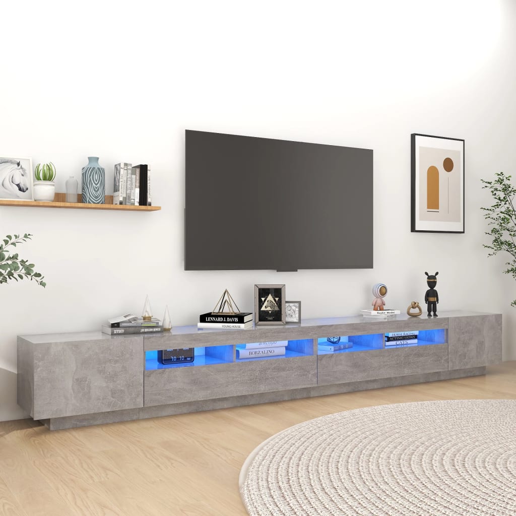 tv-skab med LED-lys 300x35x40 cm betongrå