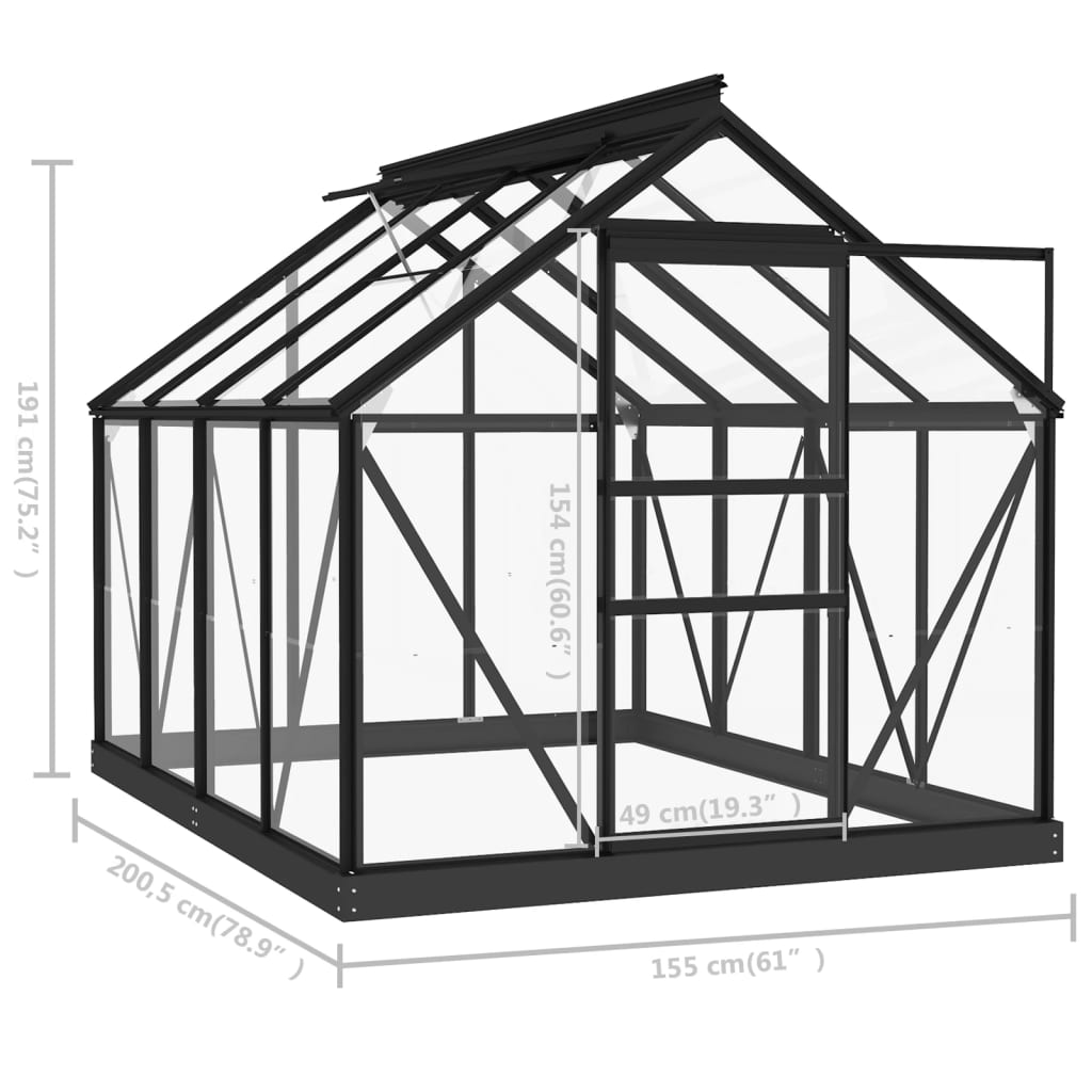 fundamentramme til drivhus 155x103x191 cm aluminium antracitgrå