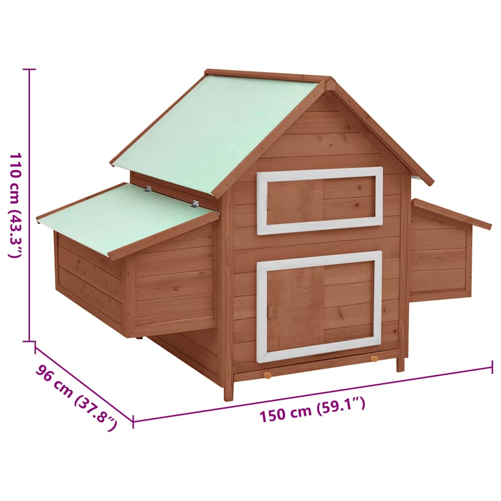 hønsehus 150x96x110 cm massivt grantræ mokkafarvet og hvid