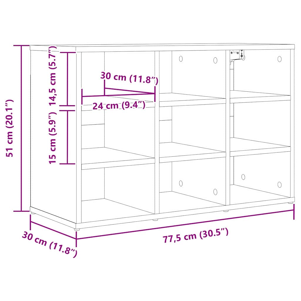 Sko skab med hylde Sonoma eg 77,5 x 30 x 51 cm Konstrueret træ