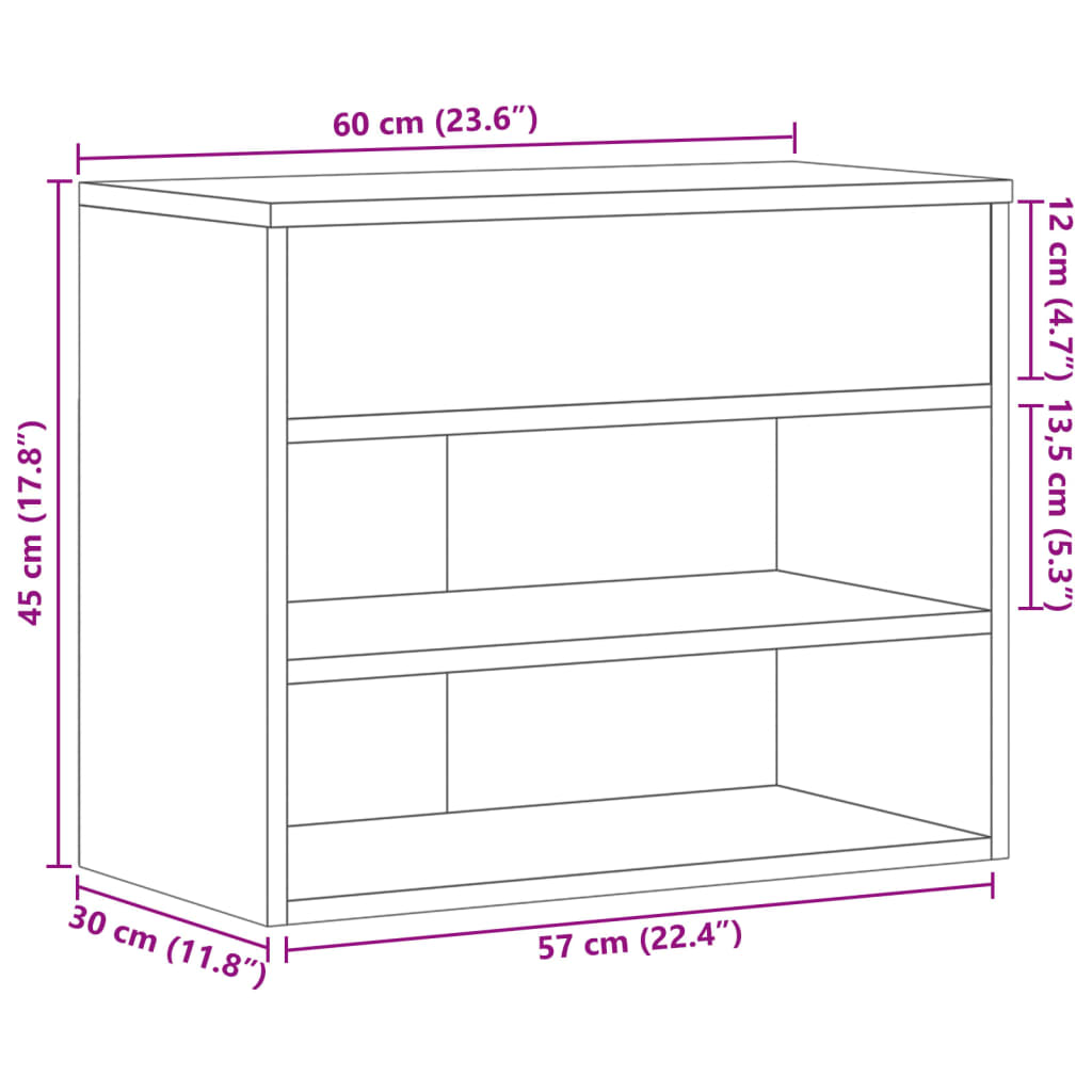 skobænk 60x30x45 cm konstrueret træ betongrå