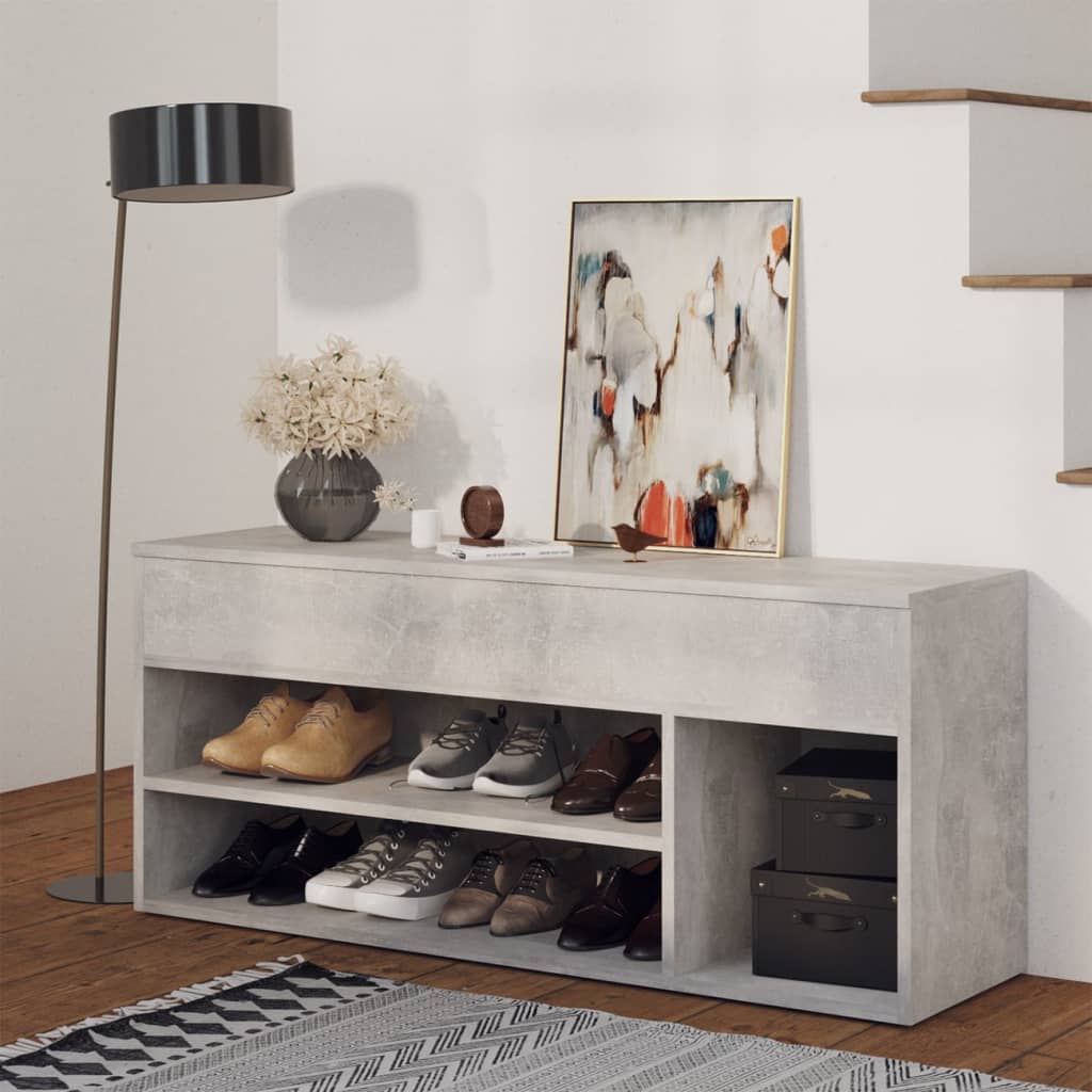 skobænk 105x30x45 cm konstrueret træ betongrå