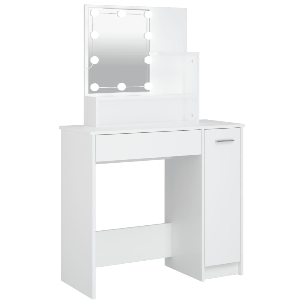 makeupbord med LED-lys 86,5x35x136 cm hvid