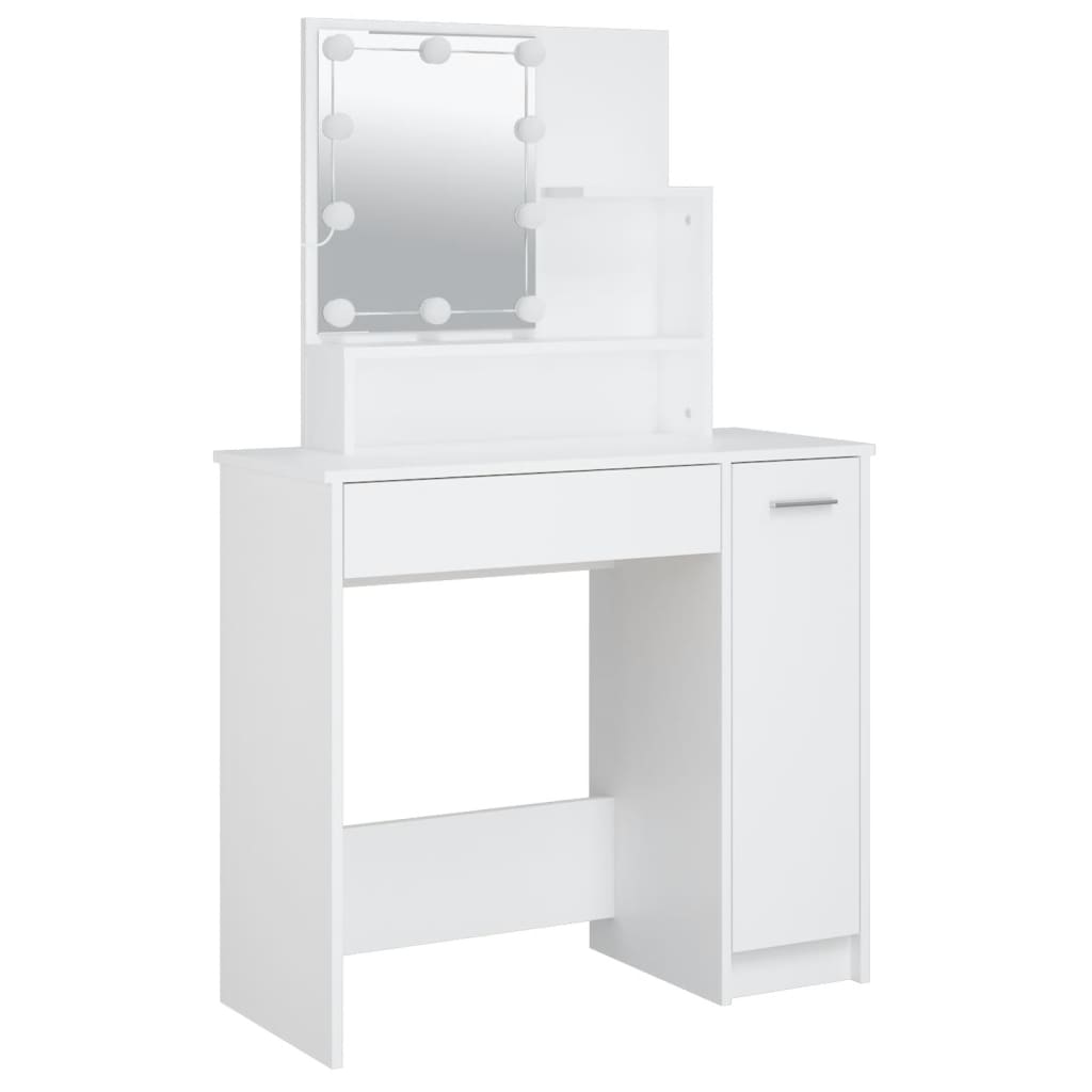makeupbord med LED-lys 86,5x35x136 cm hvid
