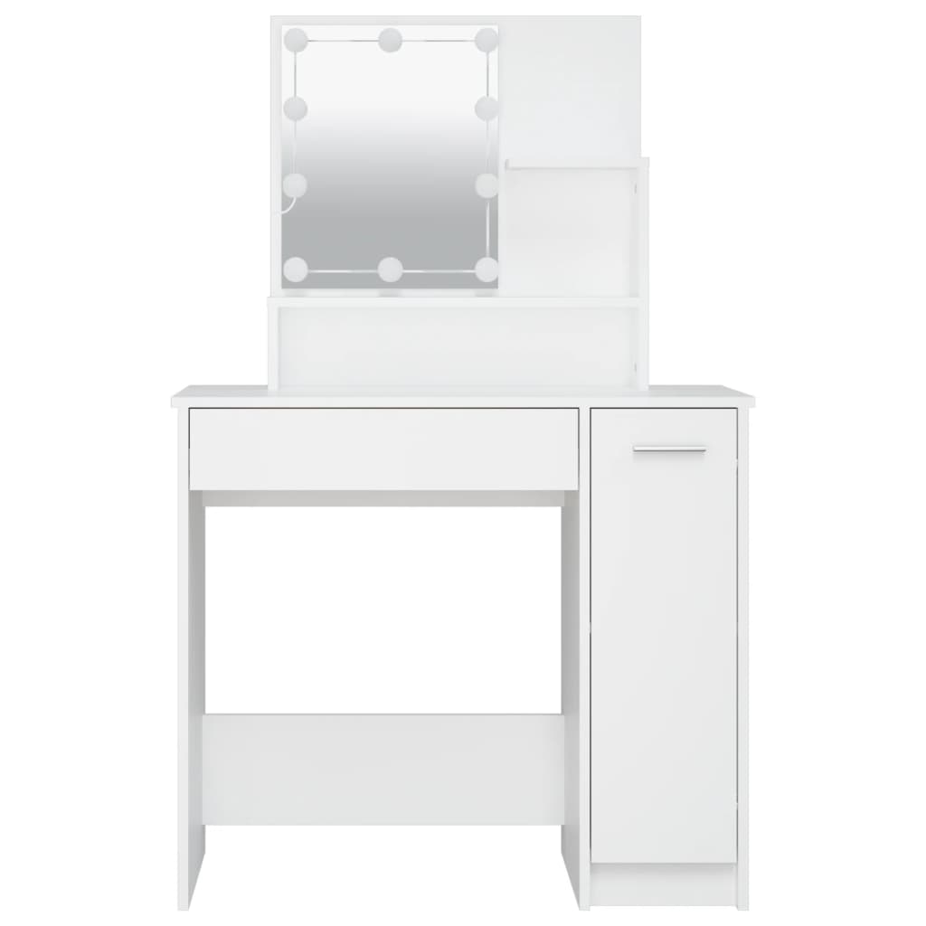 makeupbord med LED-lys 86,5x35x136 cm hvid
