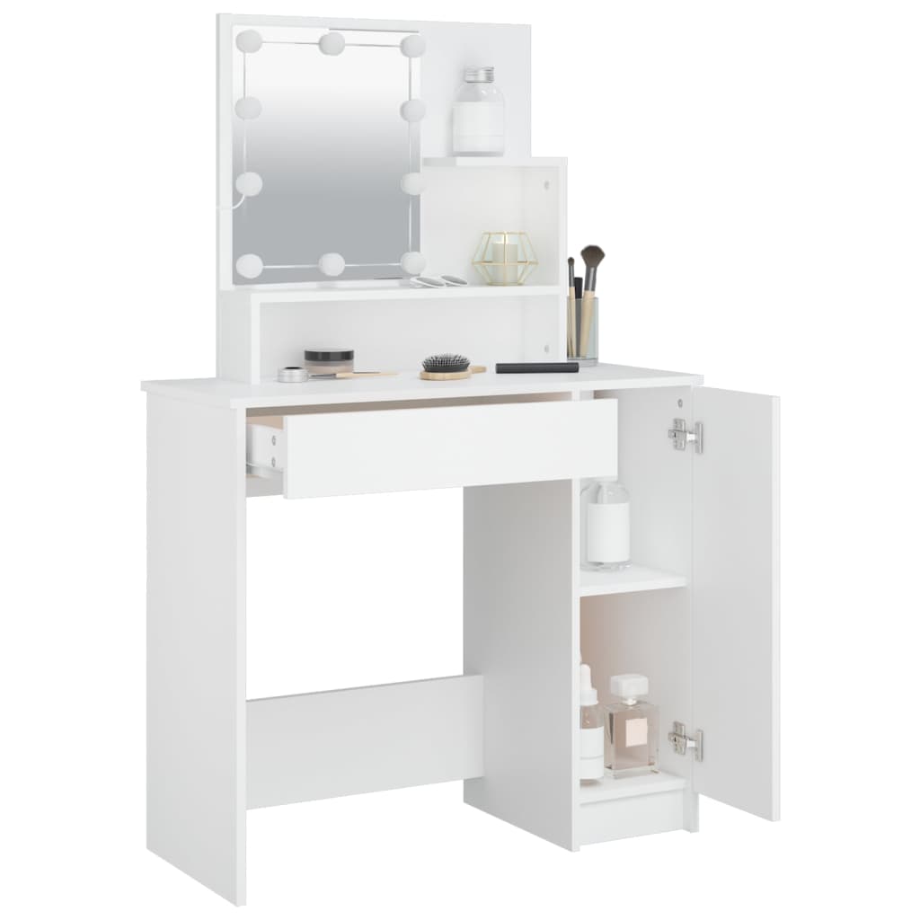 makeupbord med LED-lys 86,5x35x136 cm hvid