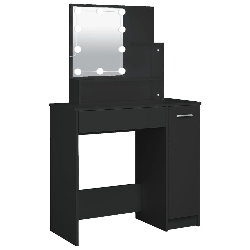 makeupbord med LED-lys 86,5x35x136 cm sort