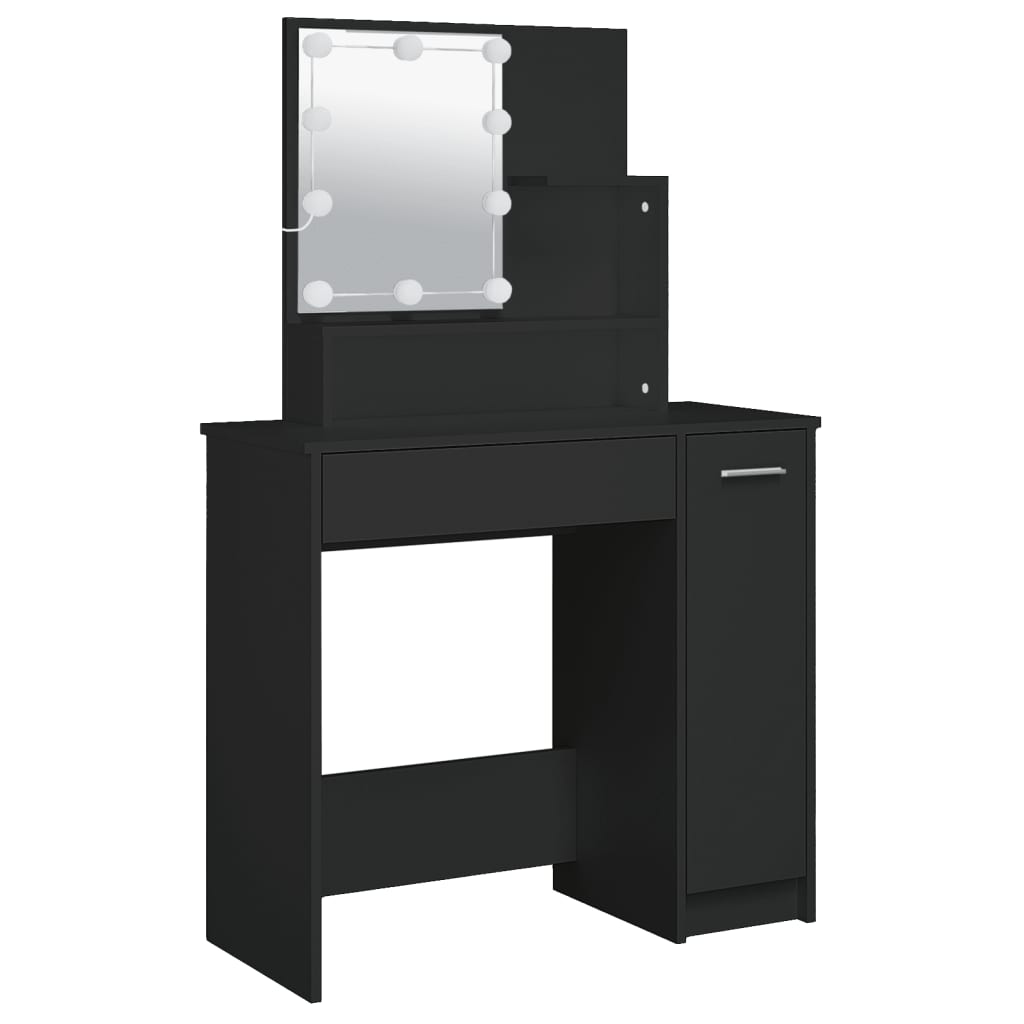 makeupbord med LED-lys 86,5x35x136 cm sort