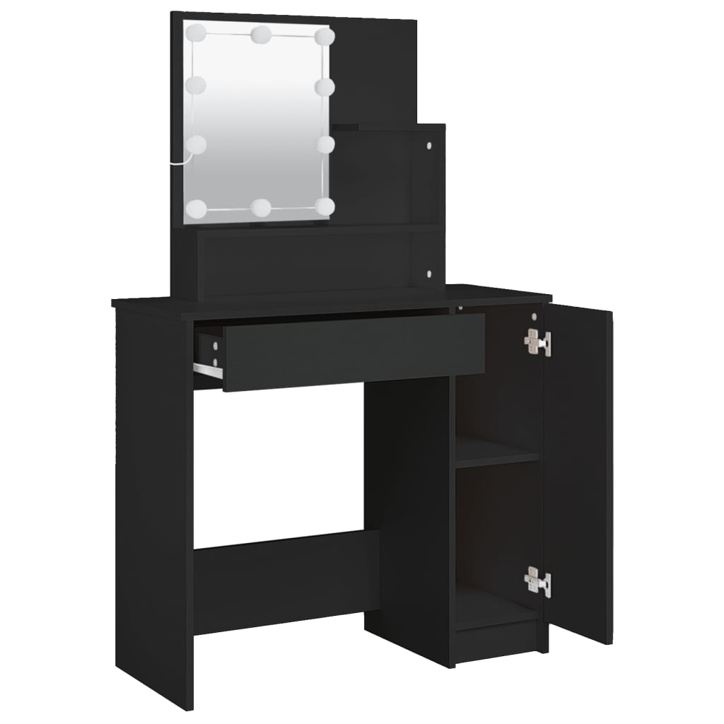 makeupbord med LED-lys 86,5x35x136 cm sort