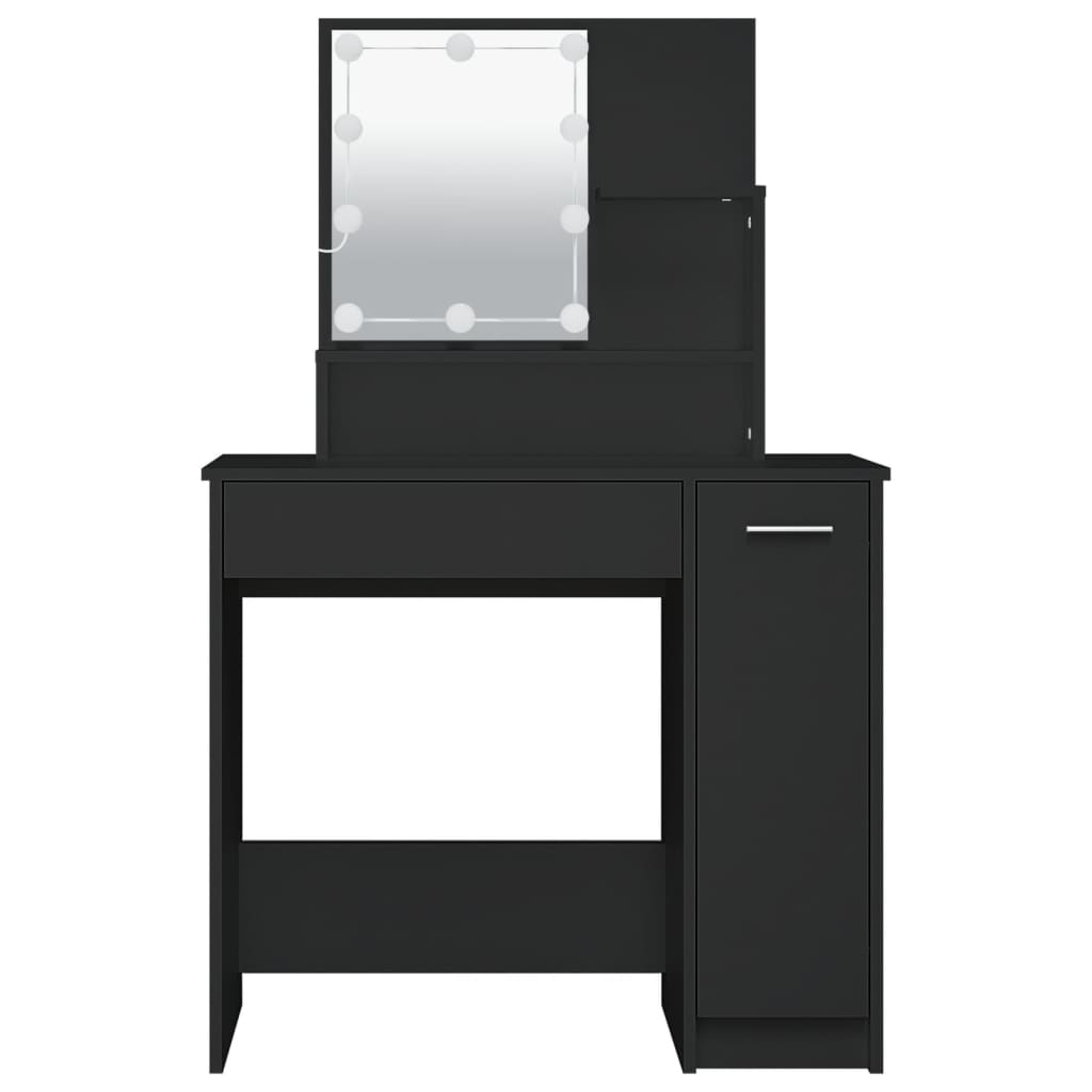 makeupbord med LED-lys 86,5x35x136 cm sort