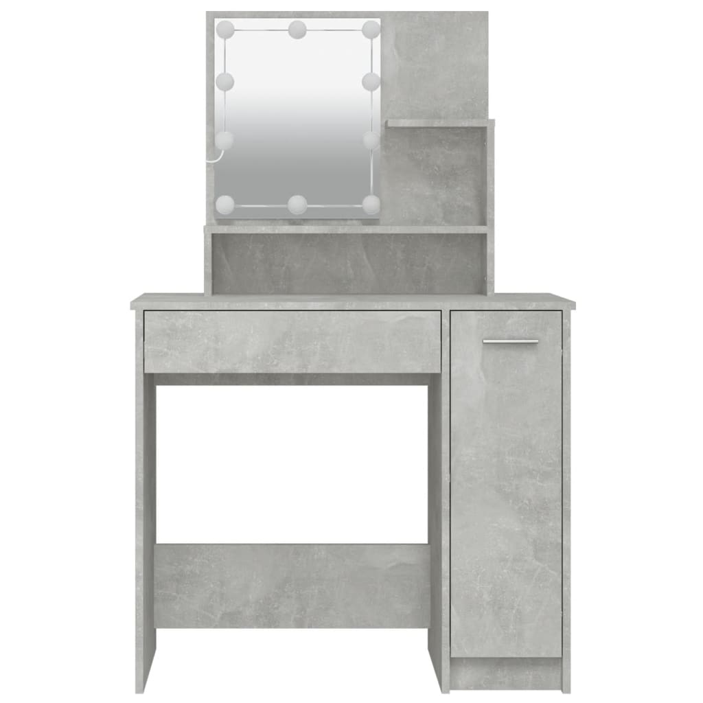 makeupbord med LED-lys 86,5x35x136 cm betongrå