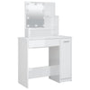 makeupbord med LED-lys 86,5x35x136 cm hvid højglans
