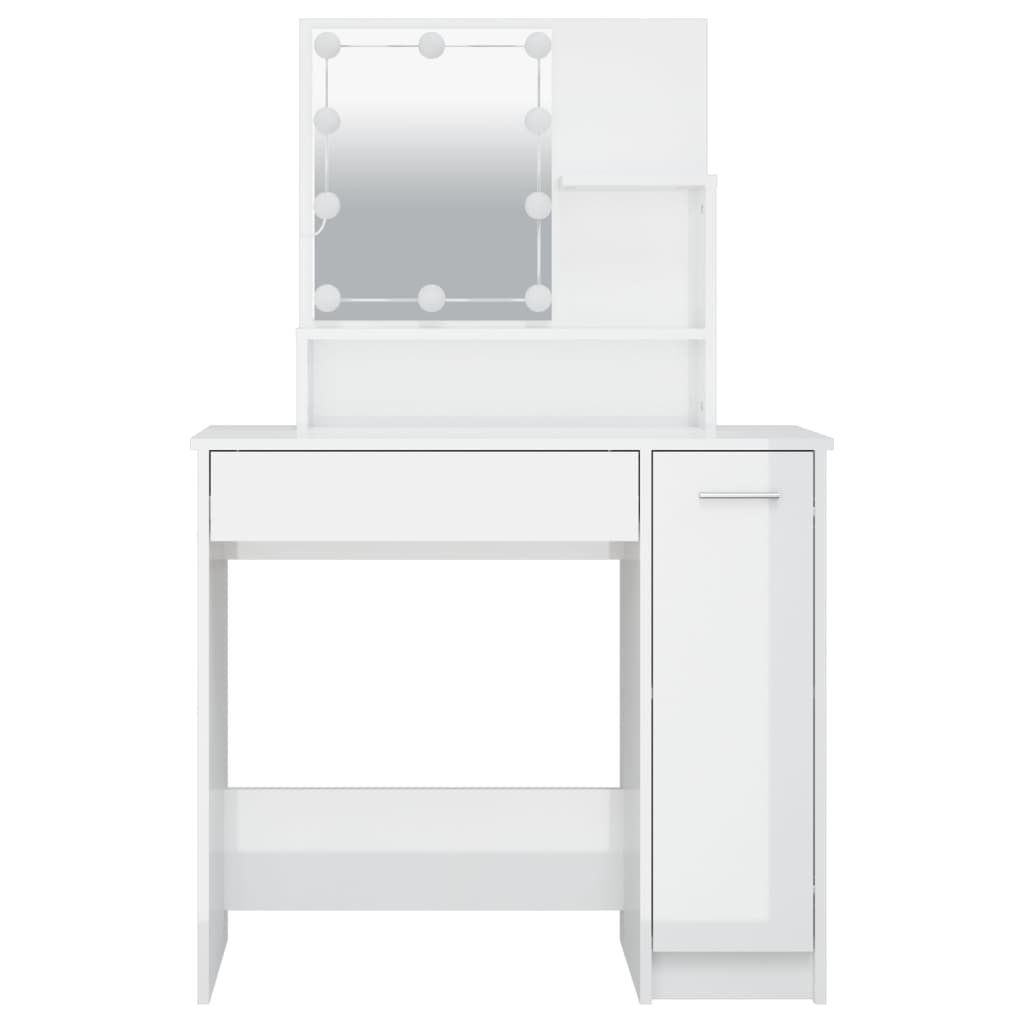 makeupbord med LED-lys 86,5x35x136 cm hvid højglans