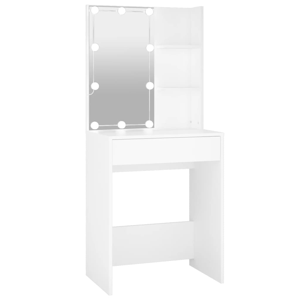 makeupbord med LED-lys 60x40x140 cm hvid