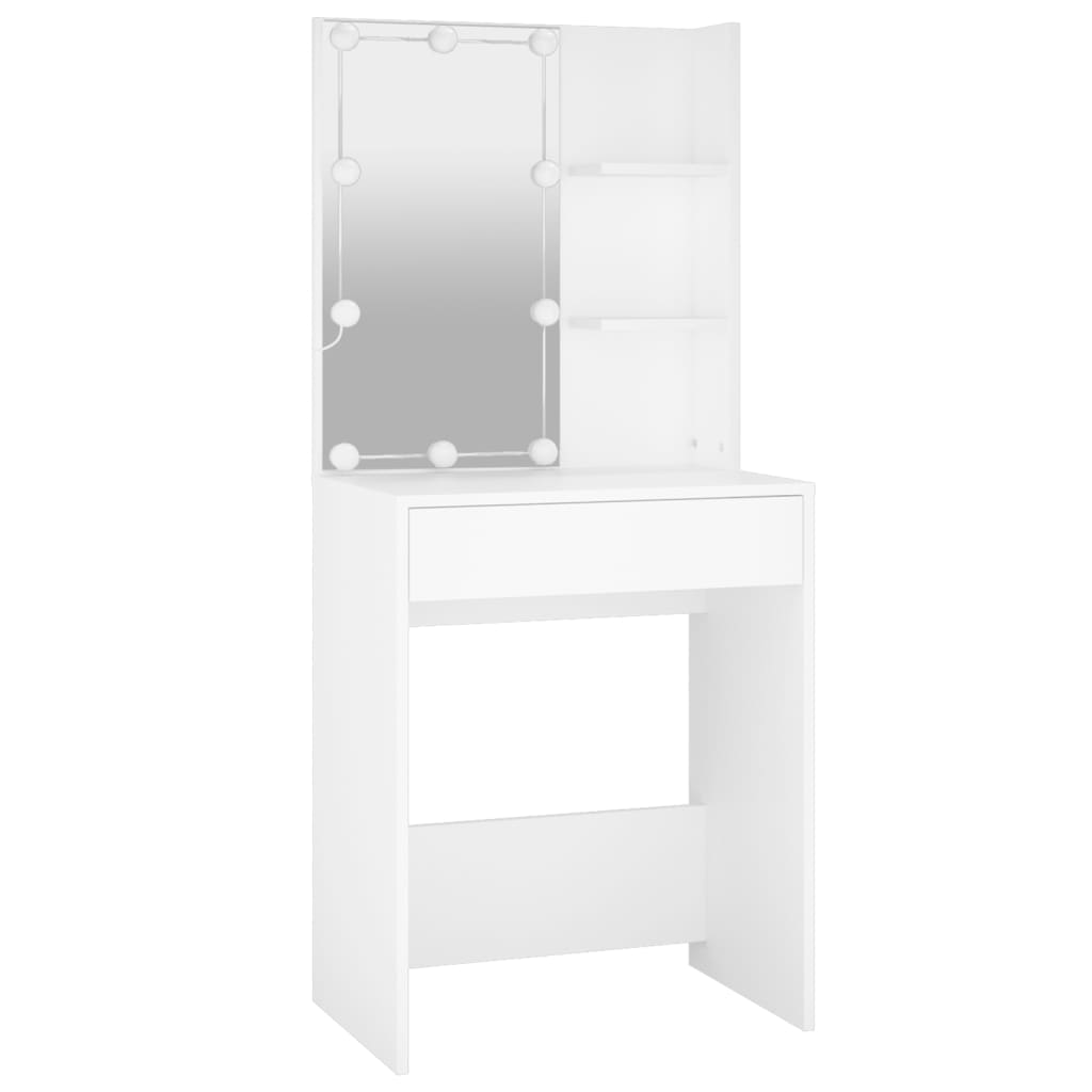 makeupbord med LED-lys 60x40x140 cm hvid