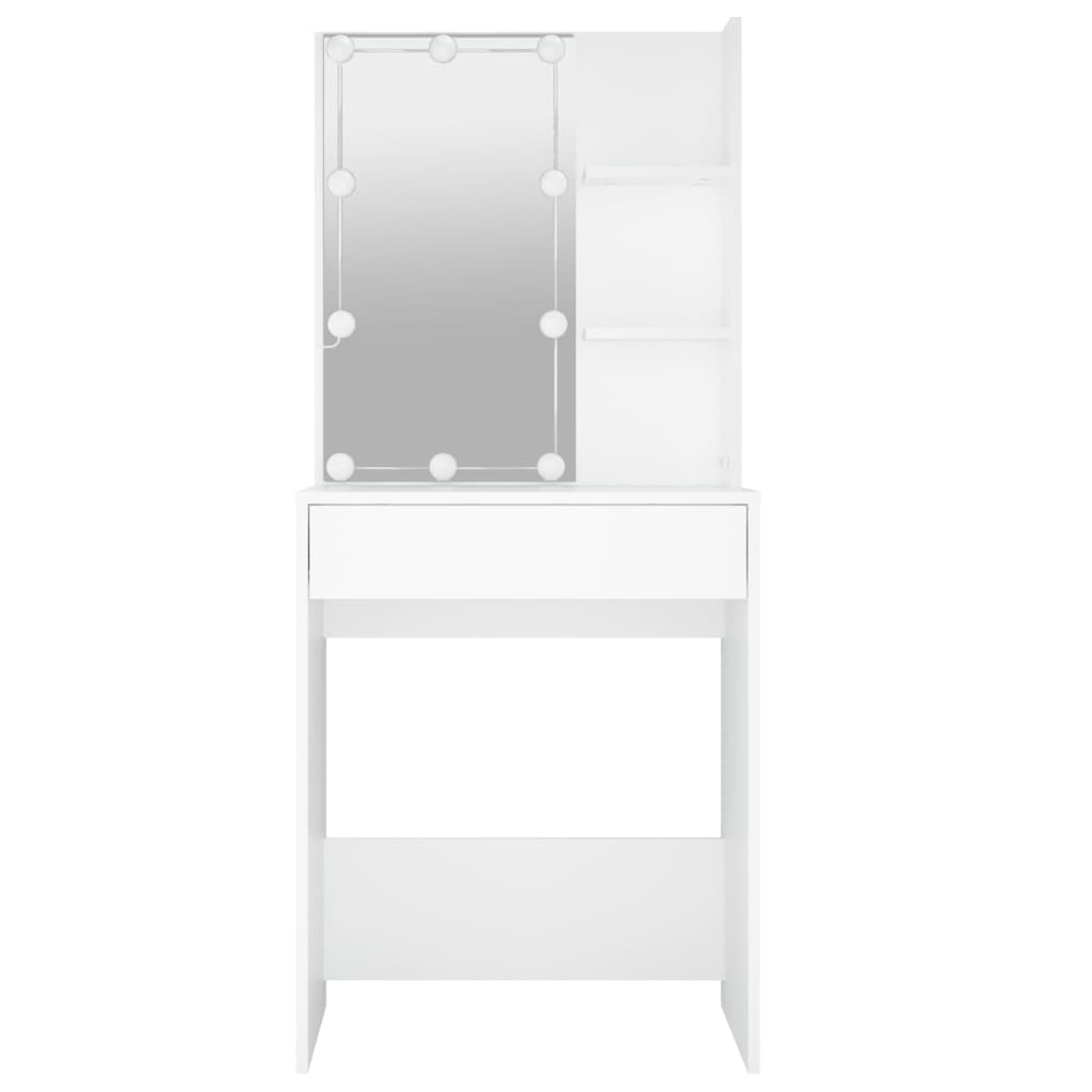 makeupbord med LED-lys 60x40x140 cm hvid