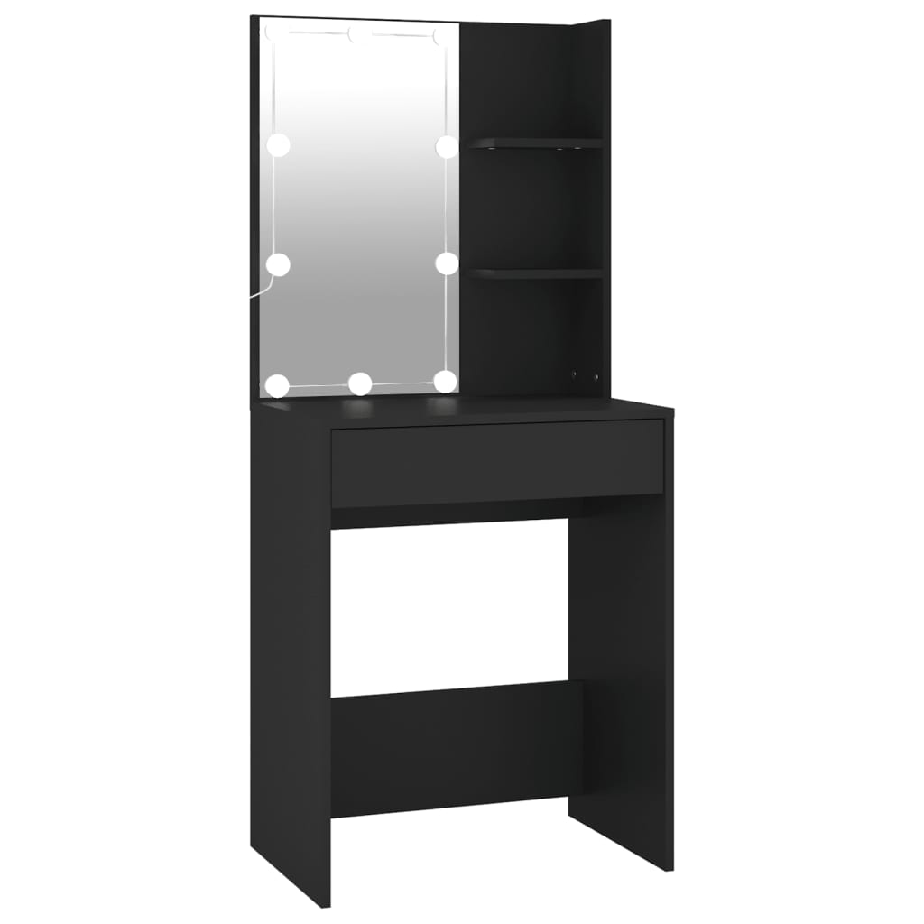 makeupbord med LED-lys 60x40x140 cm sort