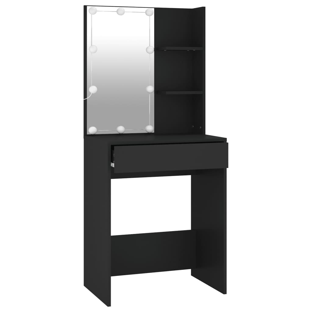 makeupbord med LED-lys 60x40x140 cm sort