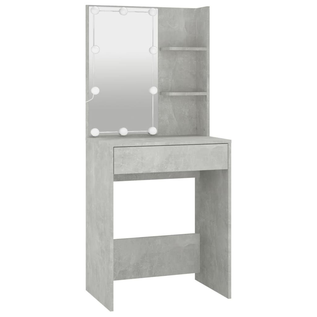 makeupbord med LED-lys 60x40x140 cm betongrå