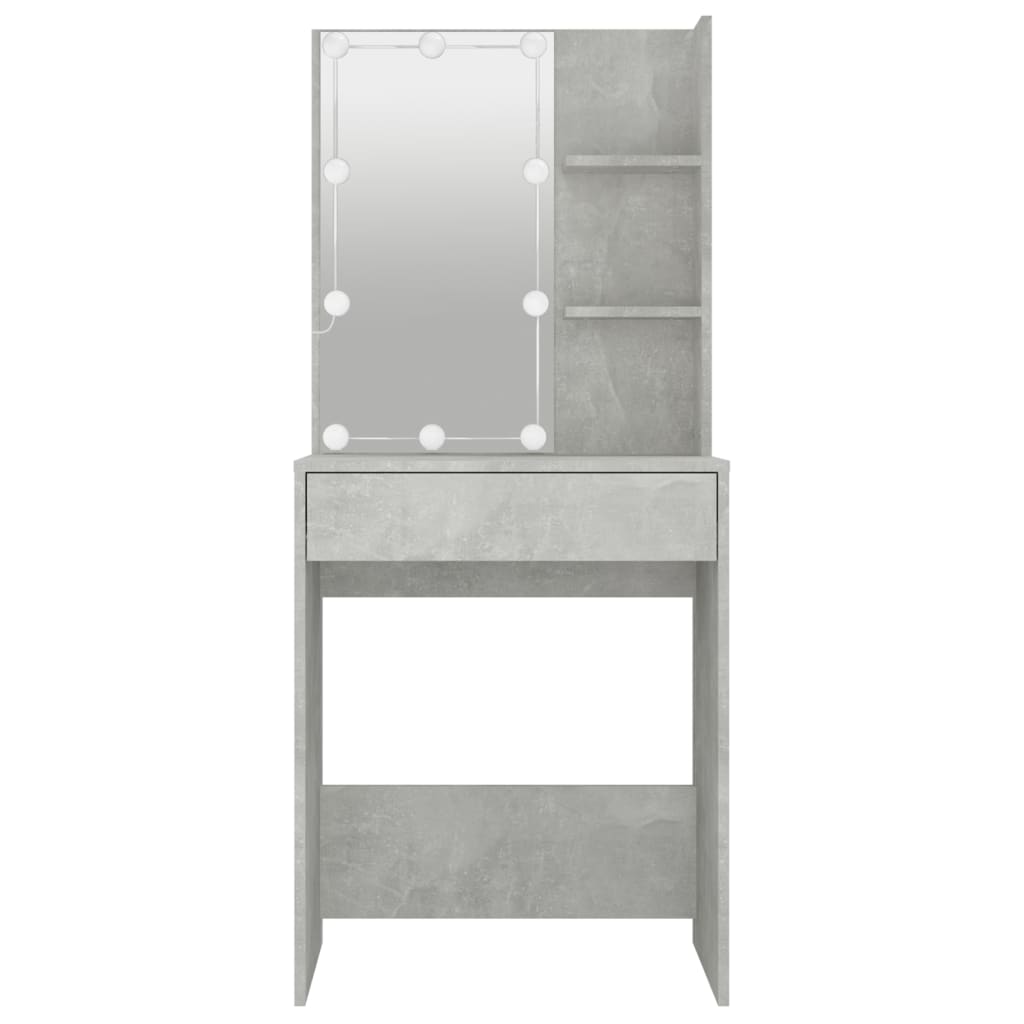 makeupbord med LED-lys 60x40x140 cm betongrå